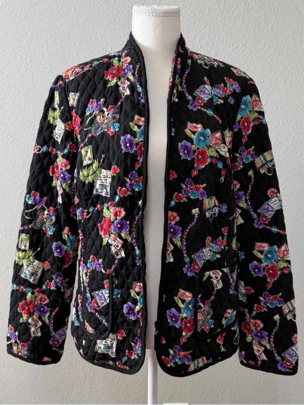 Requirements Women’s Oversized M Black Floral Print Quilted Blazer Jacket